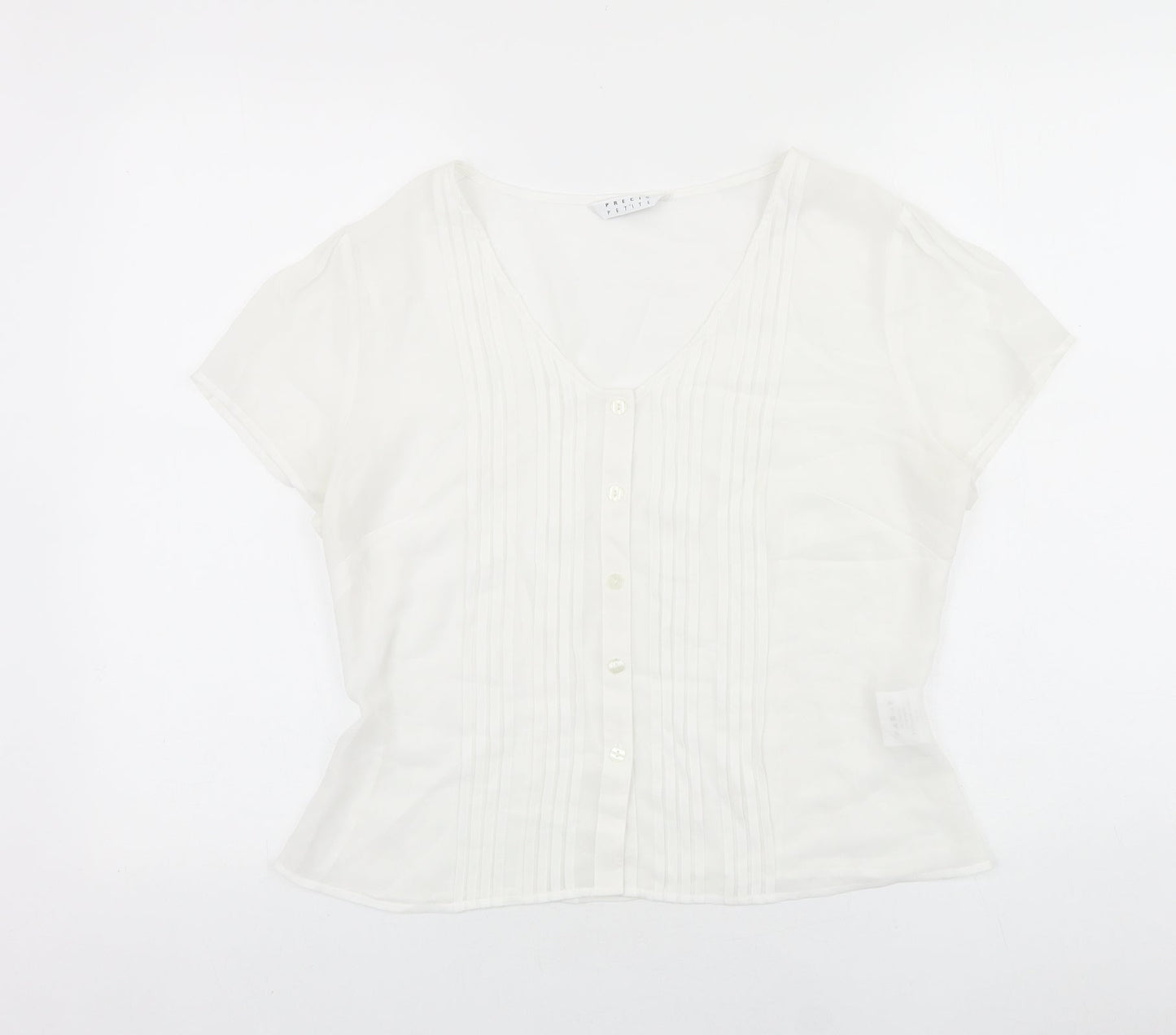 Precis Womens White Polyester Basic Blouse Size 12 V-Neck