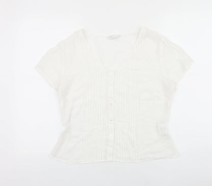 Precis Womens White Polyester Basic Blouse Size 12 V-Neck