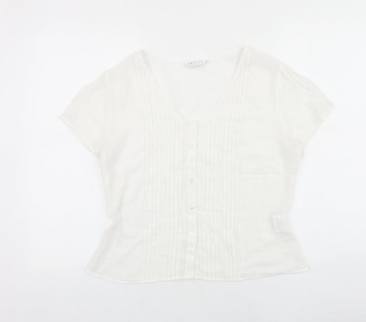 Precis Womens White Polyester Basic Blouse Size 12 V-Neck