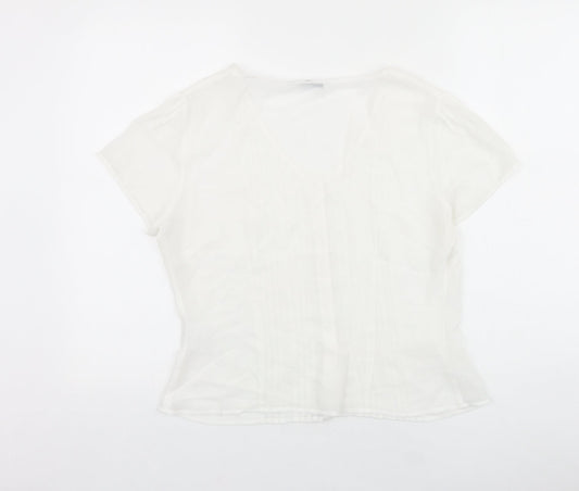 Precis Womens White Polyester Basic Blouse Size 12 V-Neck