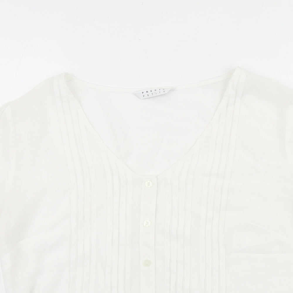 Precis Womens White Polyester Basic Blouse Size 12 V-Neck