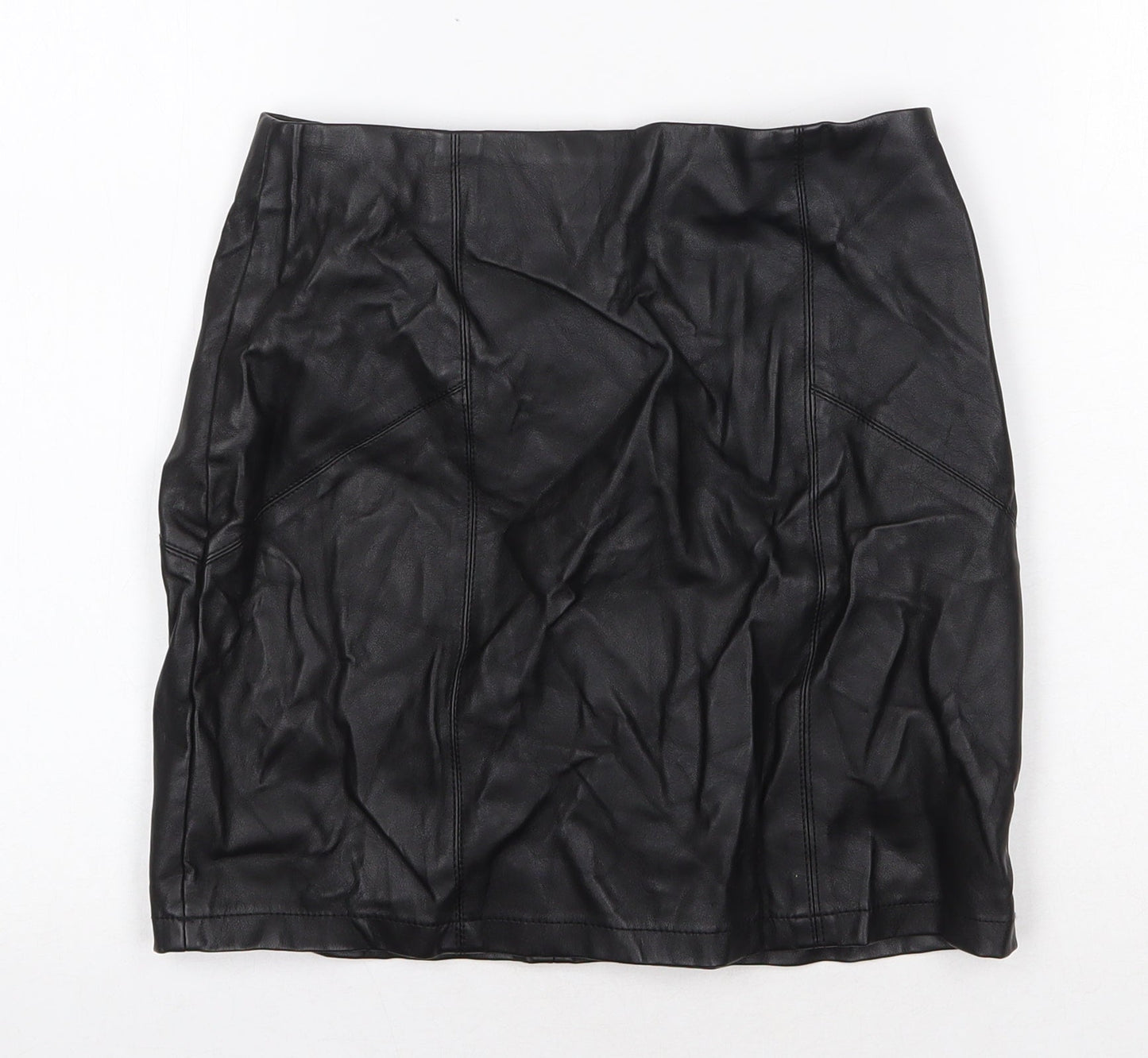ASOS Womens Black Polyurethane Bandage Skirt Size 8 Zip