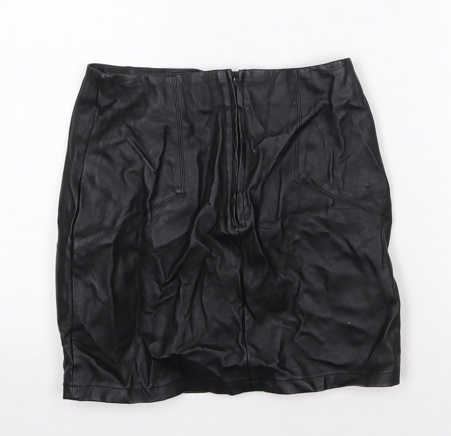 ASOS Womens Black Polyurethane Bandage Skirt Size 8 Zip
