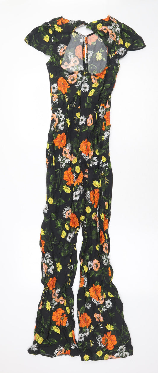 Miss Selfridge Womens Multicoloured Floral Viscose Jumpsuit One-Piece Size 4 Zip