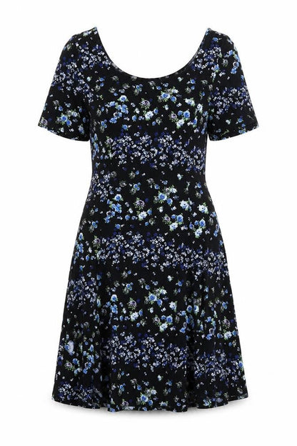 H&M Womens Black Floral Cotton Fit & Flare Size 10 Boat Neck Pullover