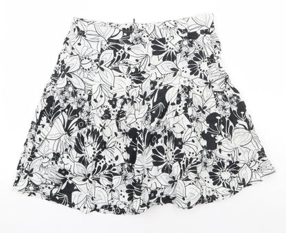 Marks and Spencer Womens White Floral Linen Skater Skirt Size 10 Zip