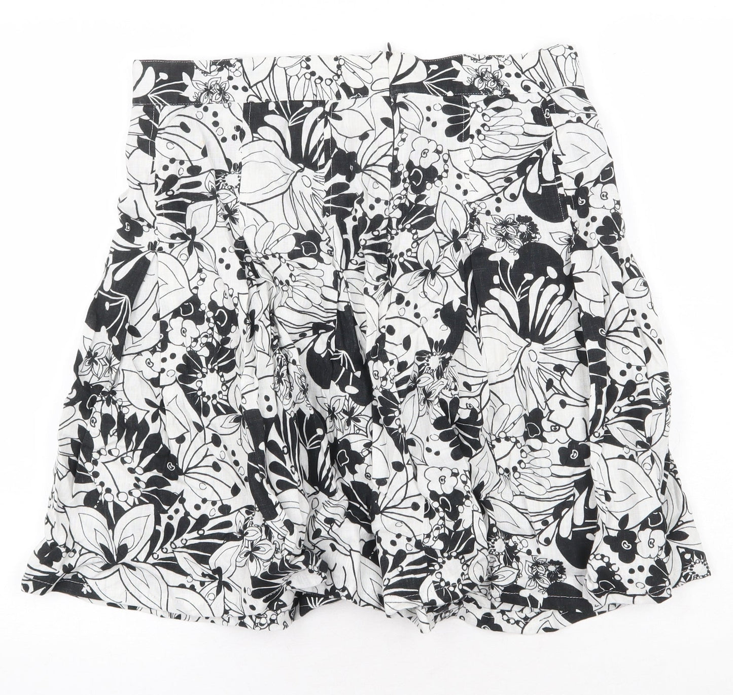 Marks and Spencer Womens White Floral Linen Skater Skirt Size 10 Zip