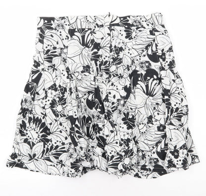 Marks and Spencer Womens White Floral Linen Skater Skirt Size 10 Zip