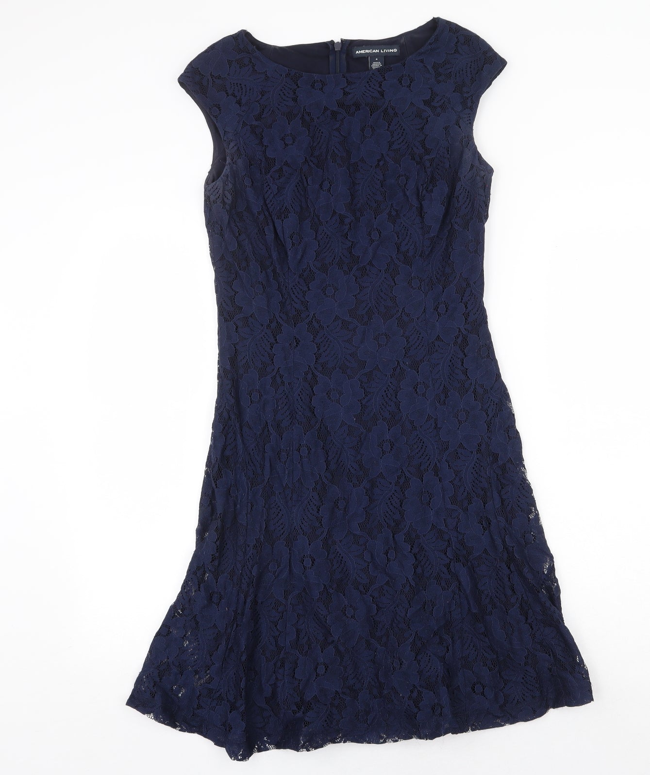American Living Womens Blue Floral Nylon Trapeze & Swing Size 8 Round Neck Zip