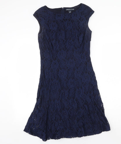 American Living Womens Blue Floral Nylon Trapeze & Swing Size 8 Round Neck Zip