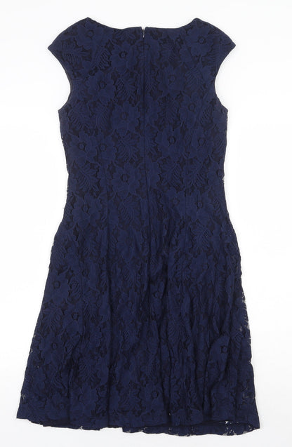 American Living Womens Blue Floral Nylon Trapeze & Swing Size 8 Round Neck Zip