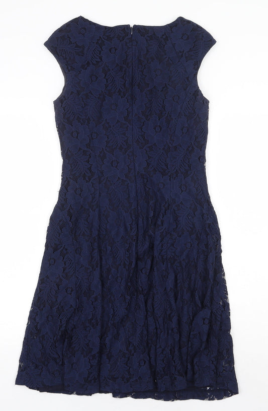 American Living Womens Blue Floral Nylon Trapeze & Swing Size 8 Round Neck Zip