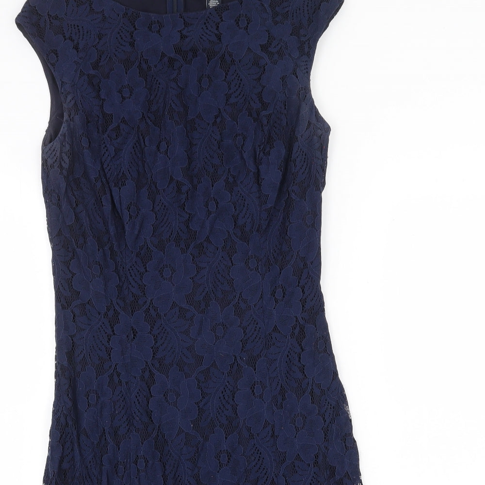 American Living Womens Blue Floral Nylon Trapeze & Swing Size 8 Round Neck Zip