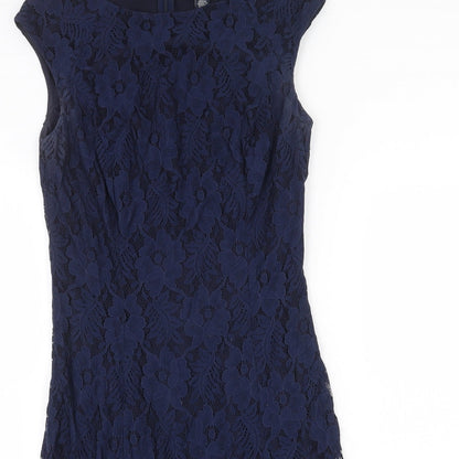 American Living Womens Blue Floral Nylon Trapeze & Swing Size 8 Round Neck Zip