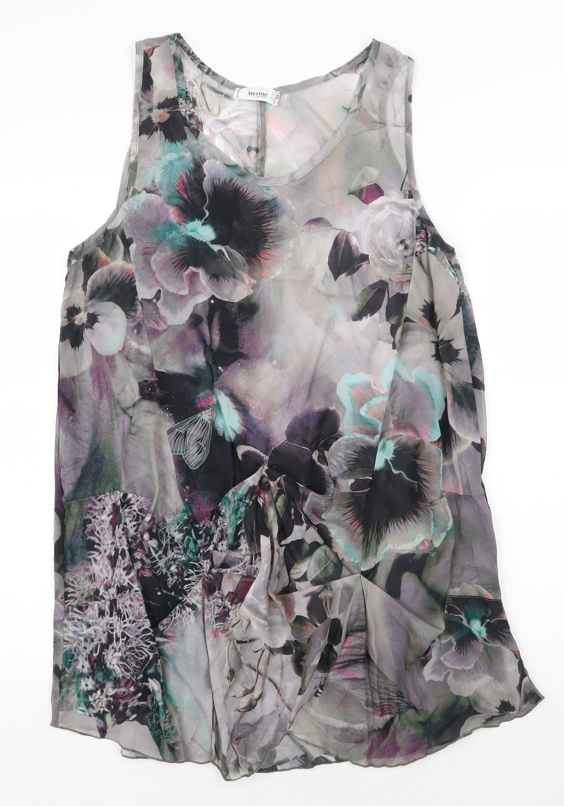 Front view of Myrine women’s green floral polyester shift, size 2XL, round neck pullover