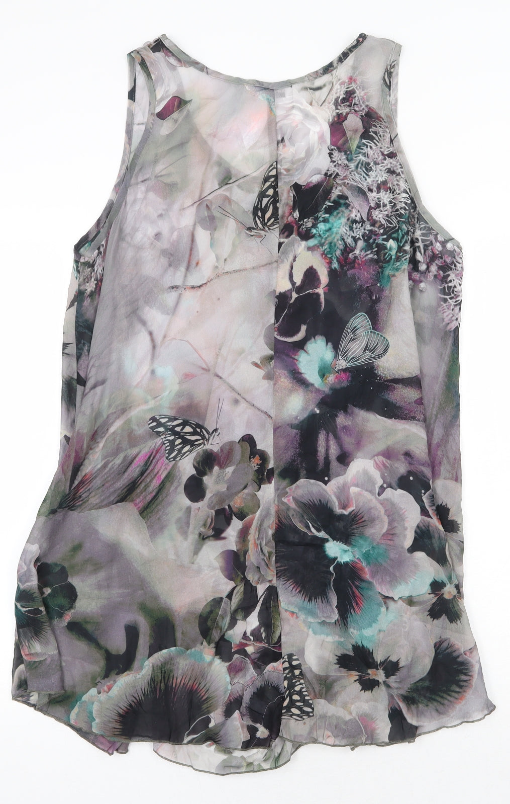 Back view of Myrine women’s green floral polyester shift, size 2XL, round neck pullover