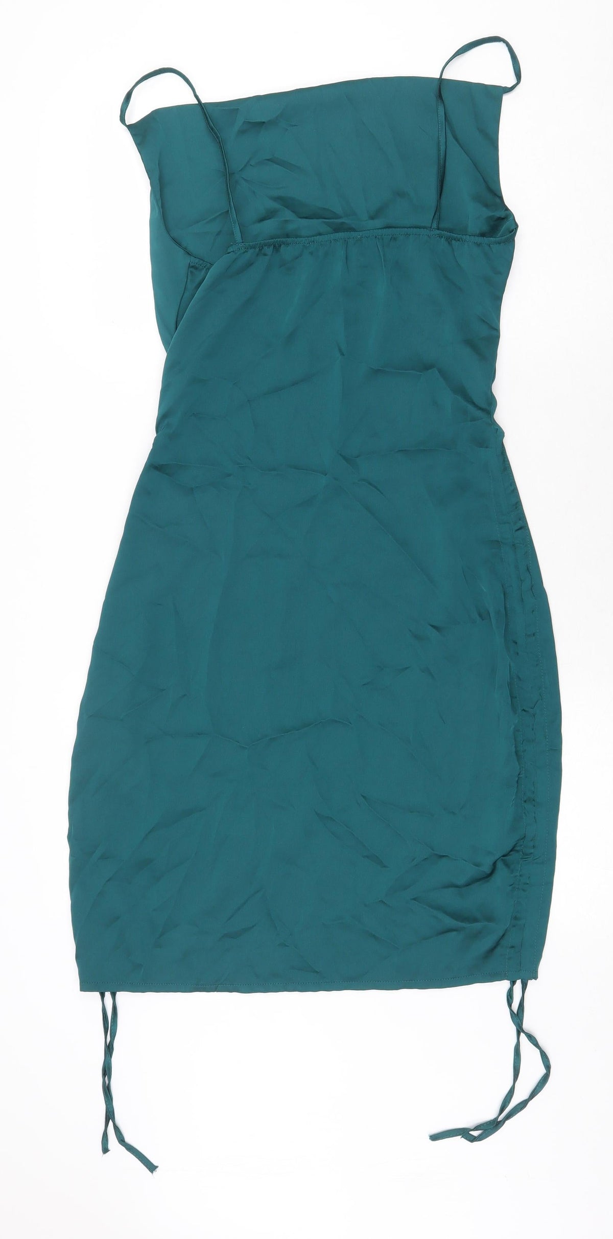 Back view of Rebellious women’s green polyester bodycon, size UK 12, square neck pullover