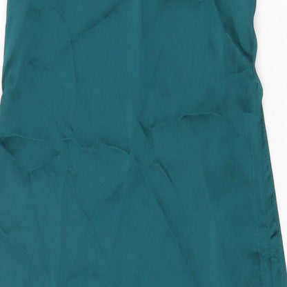Brand and care label for Rebellious women’s green polyester bodycon, size UK 12, square neck pullover