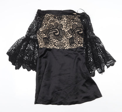 Golden Days Womens Black Geometric Polyester Mini Size L Boat Neck Zip