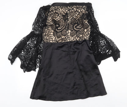Golden Days Womens Black Geometric Polyester Mini Size L Boat Neck Zip