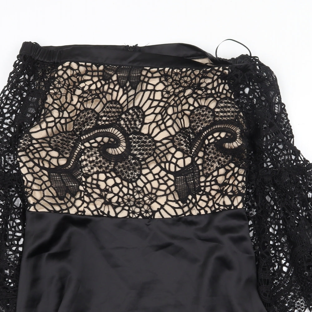 Golden Days Womens Black Geometric Polyester Mini Size L Boat Neck Zip