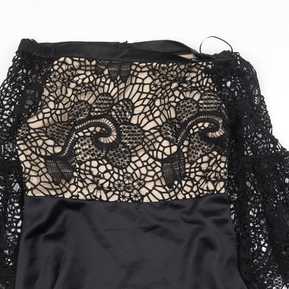 Golden Days Womens Black Geometric Polyester Mini Size L Boat Neck Zip