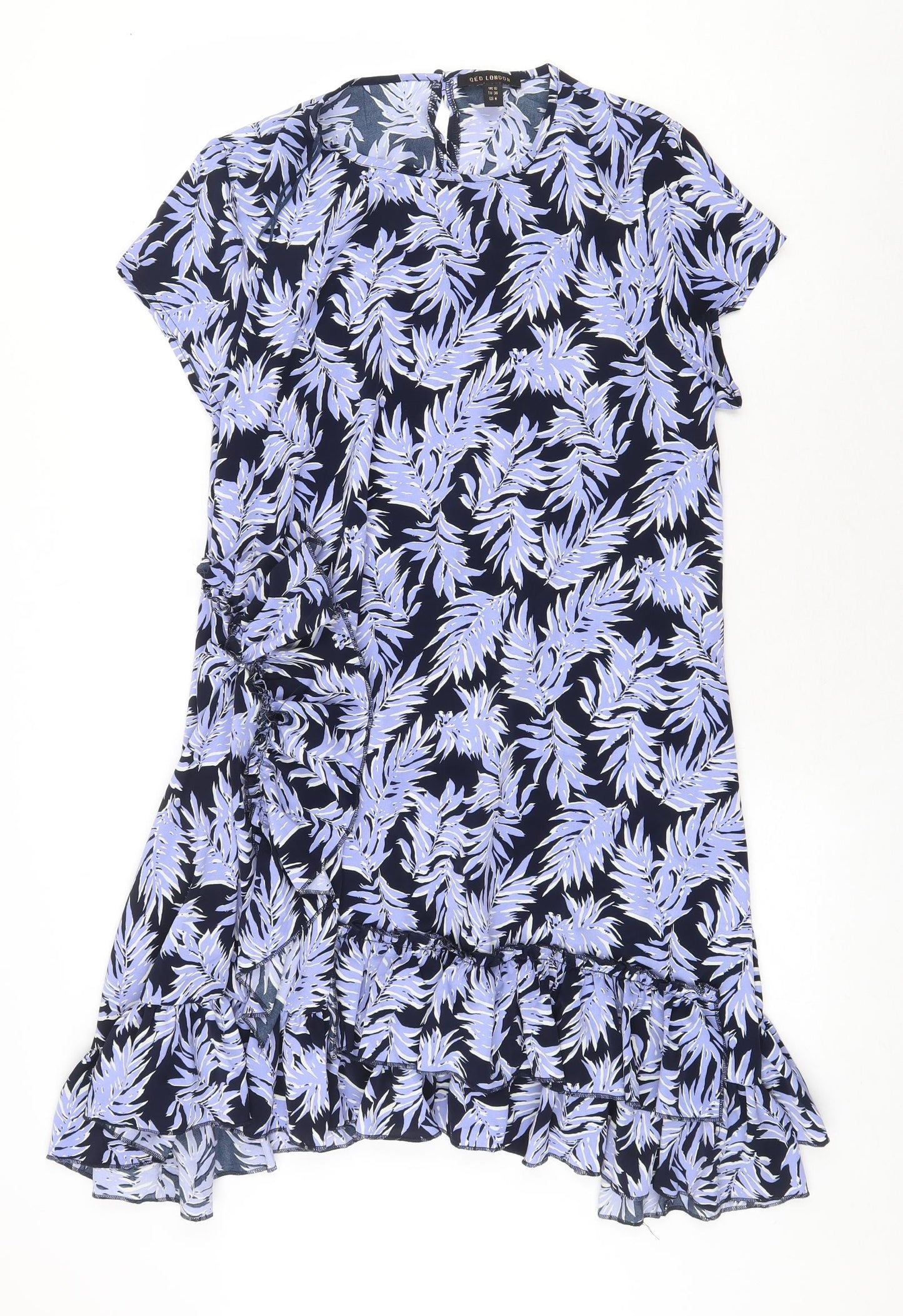 QED London Womens Blue Floral Polyester Trapeze & Swing Size 10 Round Neck Button