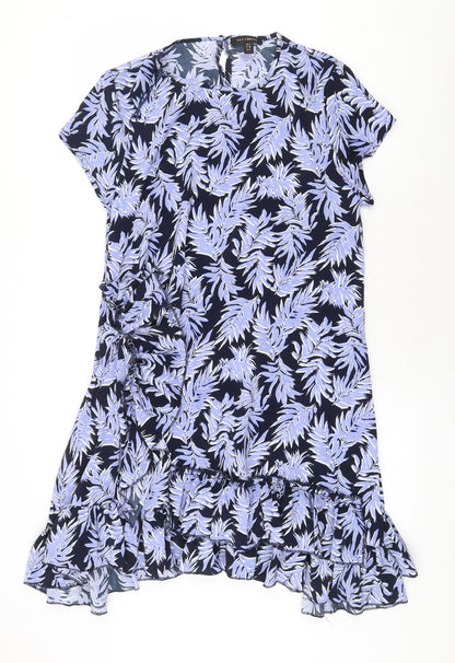 QED London Womens Blue Floral Polyester Trapeze & Swing Size 10 Round Neck Button