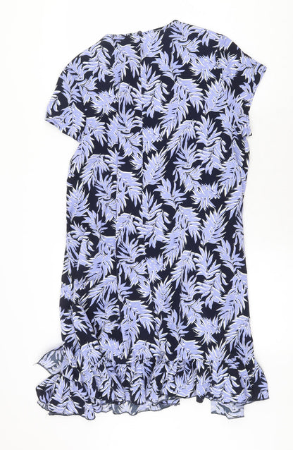 QED London Womens Blue Floral Polyester Trapeze & Swing Size 10 Round Neck Button