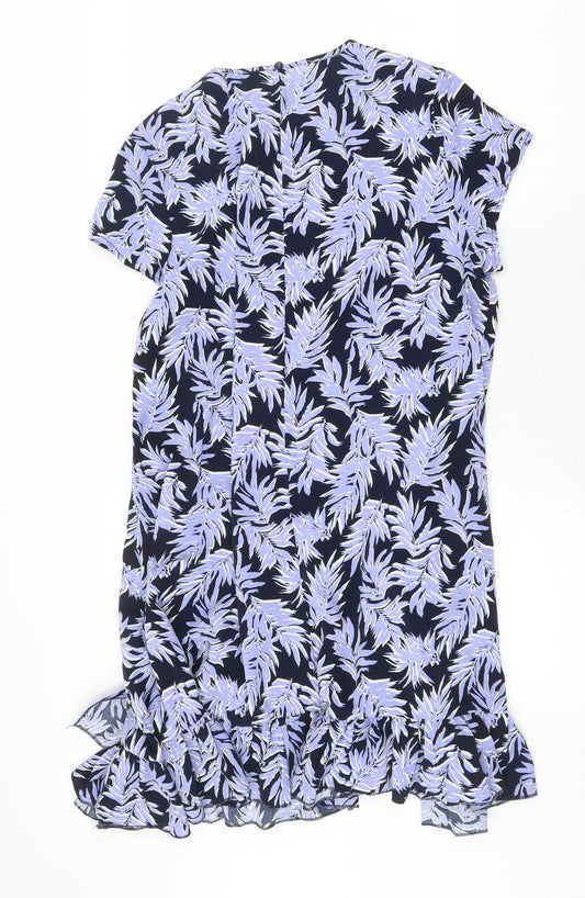 QED London Womens Blue Floral Polyester Trapeze & Swing Size 10 Round Neck Button