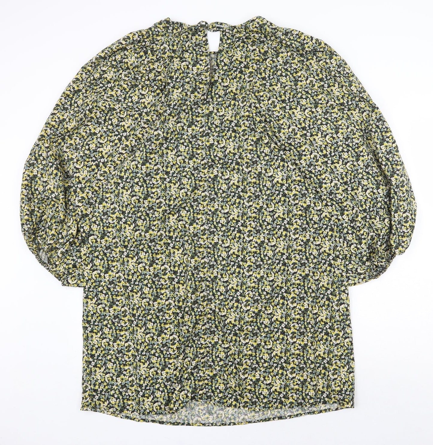 H&M Womens Yellow Floral Polyester A-Line Size M Round Neck Tie
