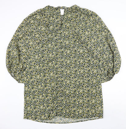 H&M Womens Yellow Floral Polyester A-Line Size M Round Neck Tie