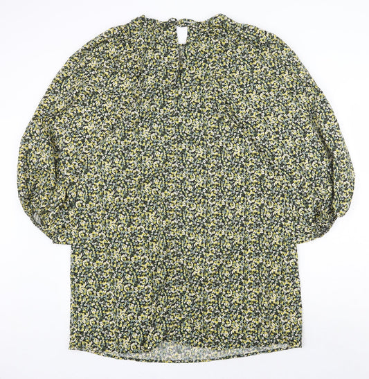 H&M Womens Yellow Floral Polyester A-Line Size M Round Neck Tie