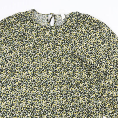 H&M Womens Yellow Floral Polyester A-Line Size M Round Neck Tie