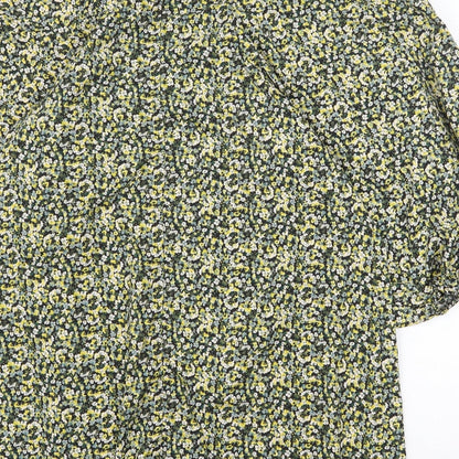 H&M Womens Yellow Floral Polyester A-Line Size M Round Neck Tie