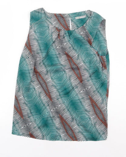 Marks and Spencer Womens Green Geometric Polyester Basic Tank Size 12 Boat Neck
