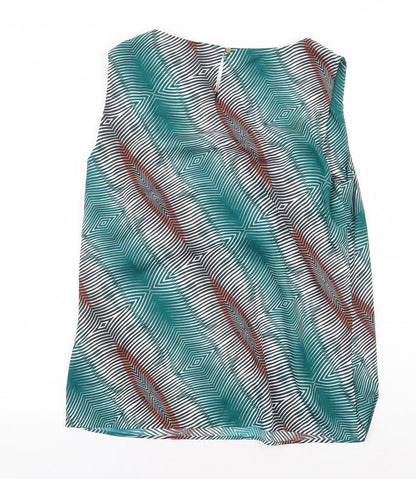 Marks and Spencer Womens Green Geometric Polyester Basic Tank Size 12 Boat Neck