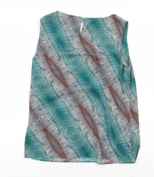 Marks and Spencer Womens Green Geometric Polyester Basic Tank Size 12 Boat Neck