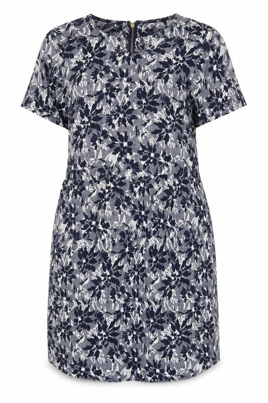 John Lewis Womens Blue Floral Viscose Shift Size 10 Boat Neck Zip