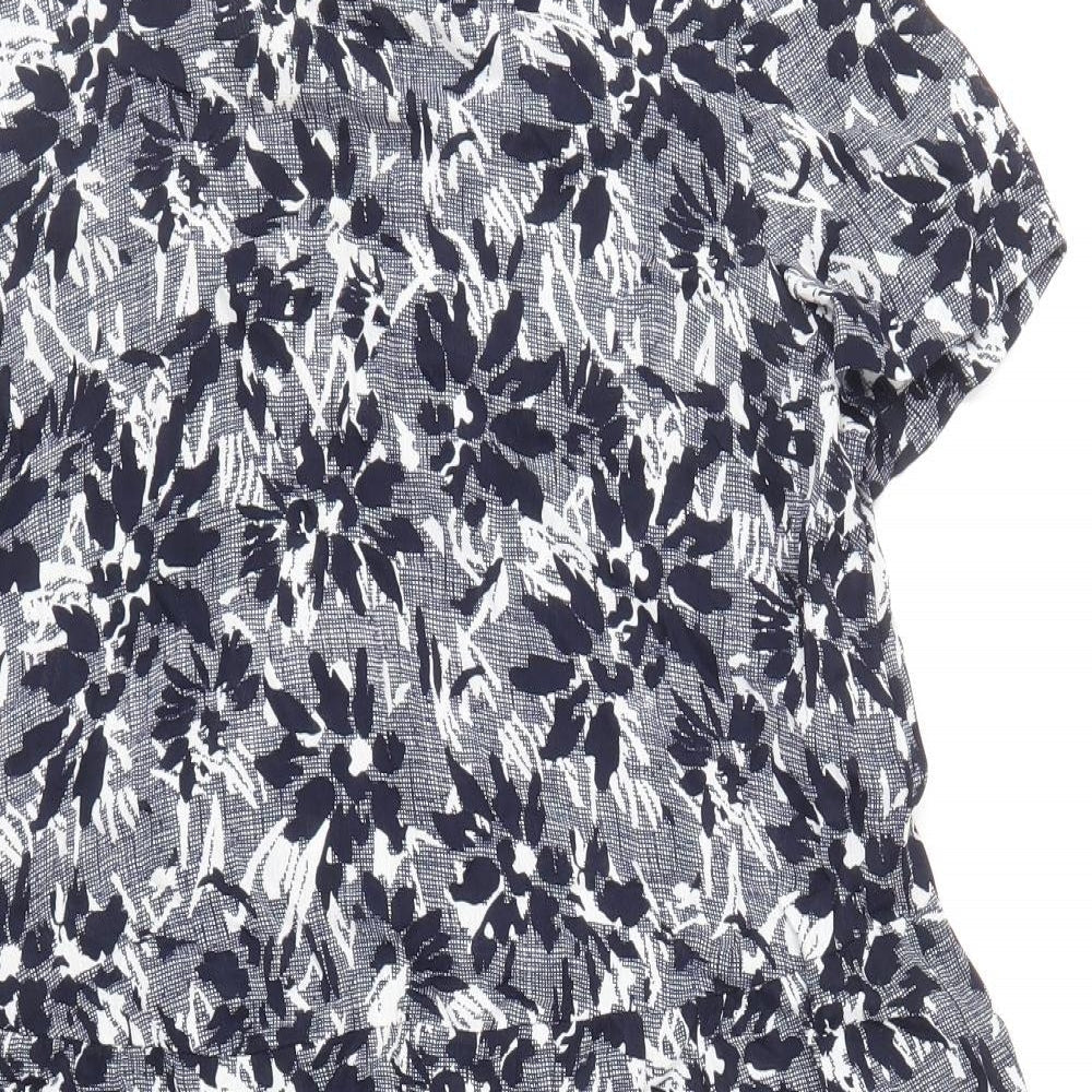 John Lewis Womens Blue Floral Viscose Shift Size 10 Boat Neck Zip