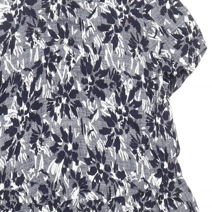 John Lewis Womens Blue Floral Viscose Shift Size 10 Boat Neck Zip