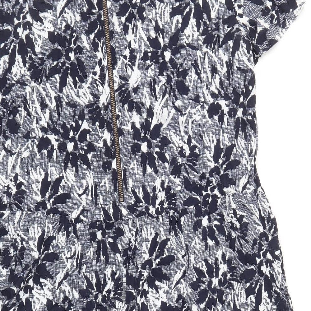 John Lewis Womens Blue Floral Viscose Shift Size 10 Boat Neck Zip