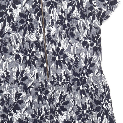 John Lewis Womens Blue Floral Viscose Shift Size 10 Boat Neck Zip