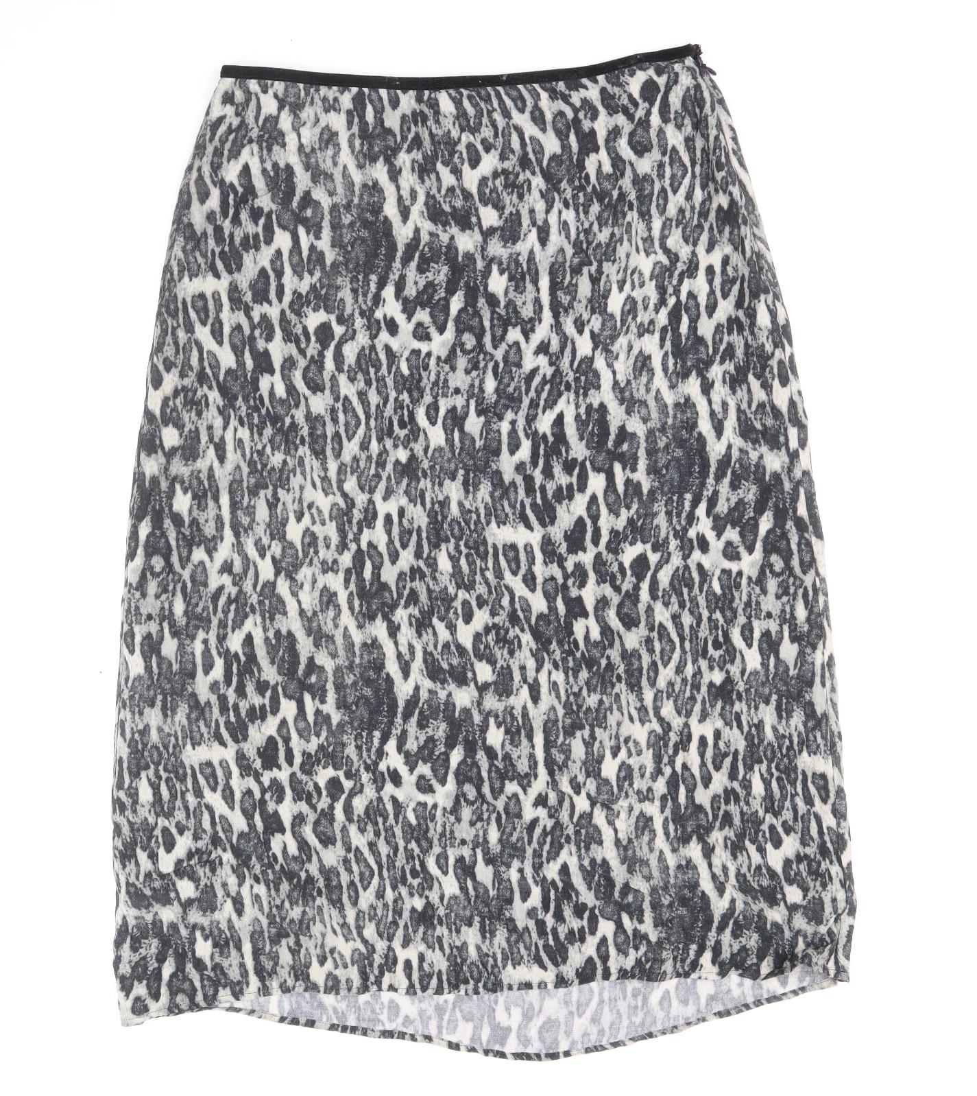 YAYA Womens Grey Animal Print Polyester Swing Skirt Size 14 Zip - Leopard Pattern