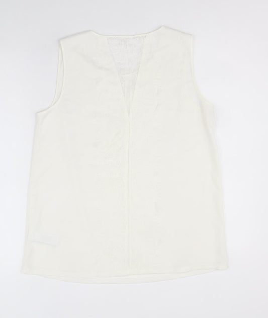 NEXT Womens Ivory Polyester Basic Tank Size 12 Scoop Neck - Lace Back Detail