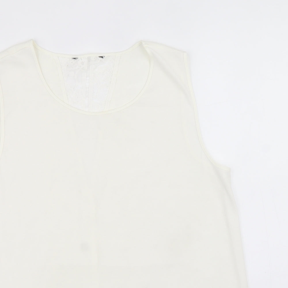 NEXT Womens Ivory Polyester Basic Tank Size 12 Scoop Neck - Lace Back Detail