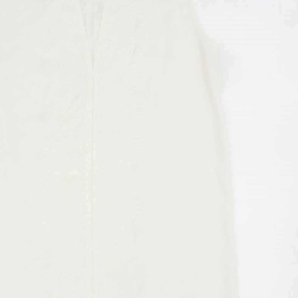 NEXT Womens Ivory Polyester Basic Tank Size 12 Scoop Neck - Lace Back Detail