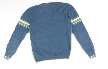 Goodsouls Mens Multicoloured V-Neck Geometric Cotton Pullover Jumper Size S Long Sleeve