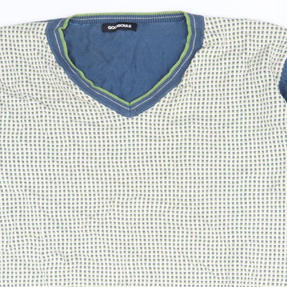 Goodsouls Mens Multicoloured V-Neck Geometric Cotton Pullover Jumper Size S Long Sleeve