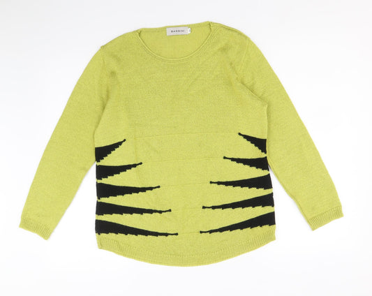 BASSINI Womens Green Scoop Neck Geometric Acrylic Pullover Jumper Size M